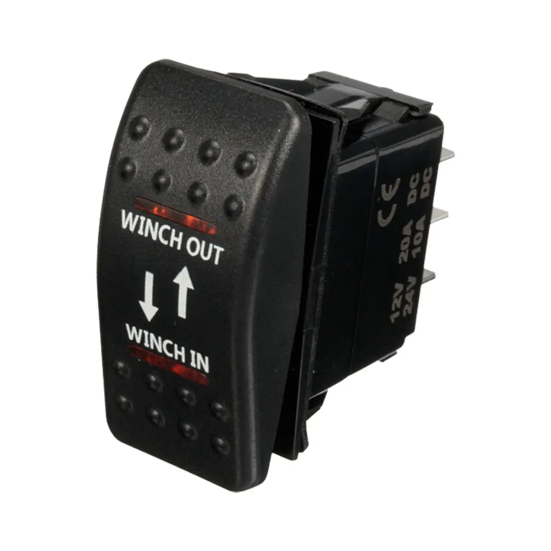 12V 20A Winch In Winch Out ON-OFF-ON Rocker Switch 7 Pin LED RED