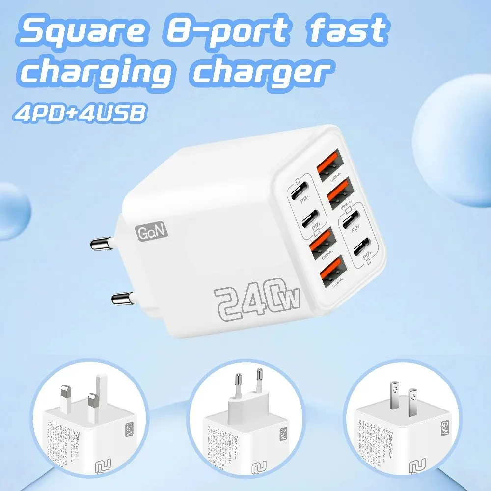 240W 8 in 1 USB C GaN Charger Fast Charging Phone Charger Power Adapter For iPhone Samsung Xiaomi EU/US/UK Plug Travel Charger