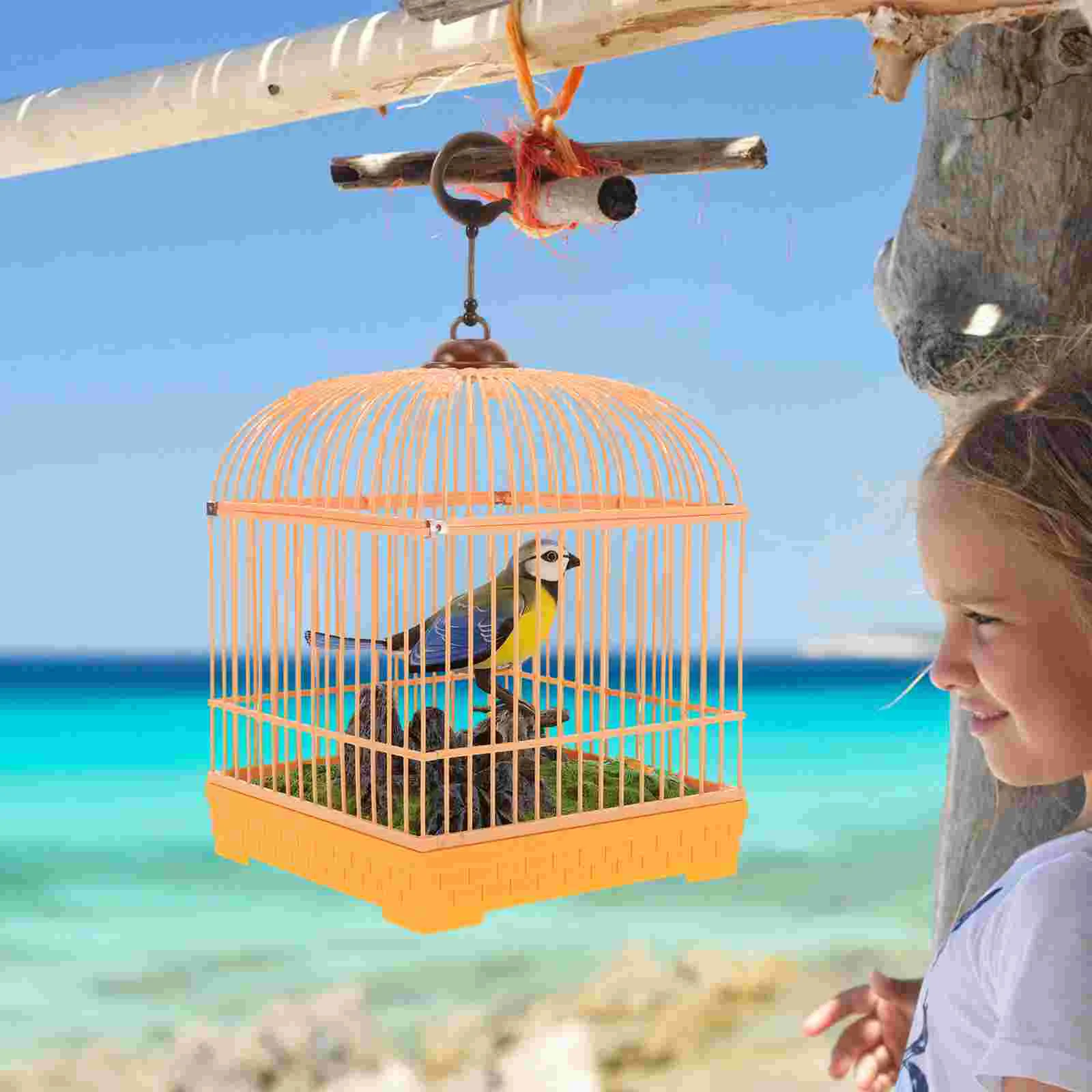 

Voice Control Birdcage Toy Simulated Parakeet Toys Small Sound Activated Singing Decoration Realistic Plastic Tots