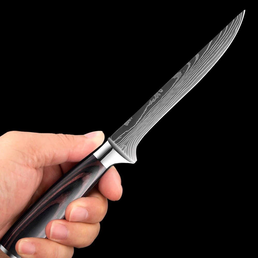 XITUO 6 Inch Japanese Boning Knife, High Carbon Stainless Steel Stylish Laser Pattern Chef Knife for Deboning Fish & Meat