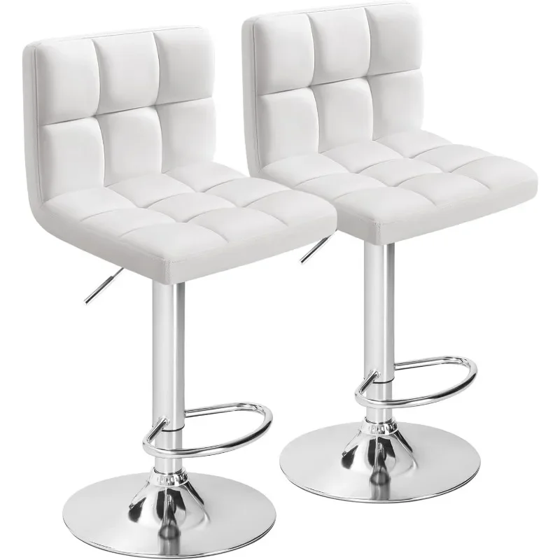 Bar Stools Modern Pu Leather Swivel Adjustable Hydraulic Bar Stool Square Counter Height Stool Set of 2 (White)