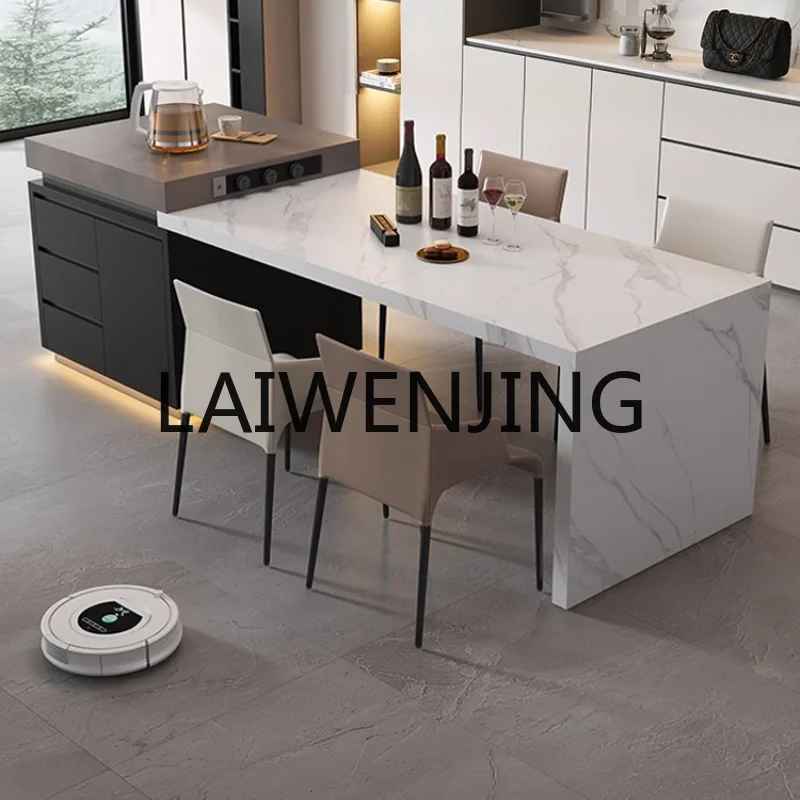 

RWJ Retractable Stone Plate Kitchen Island Dining Table Integrated Household Multi-Functional Inverted Kitchen