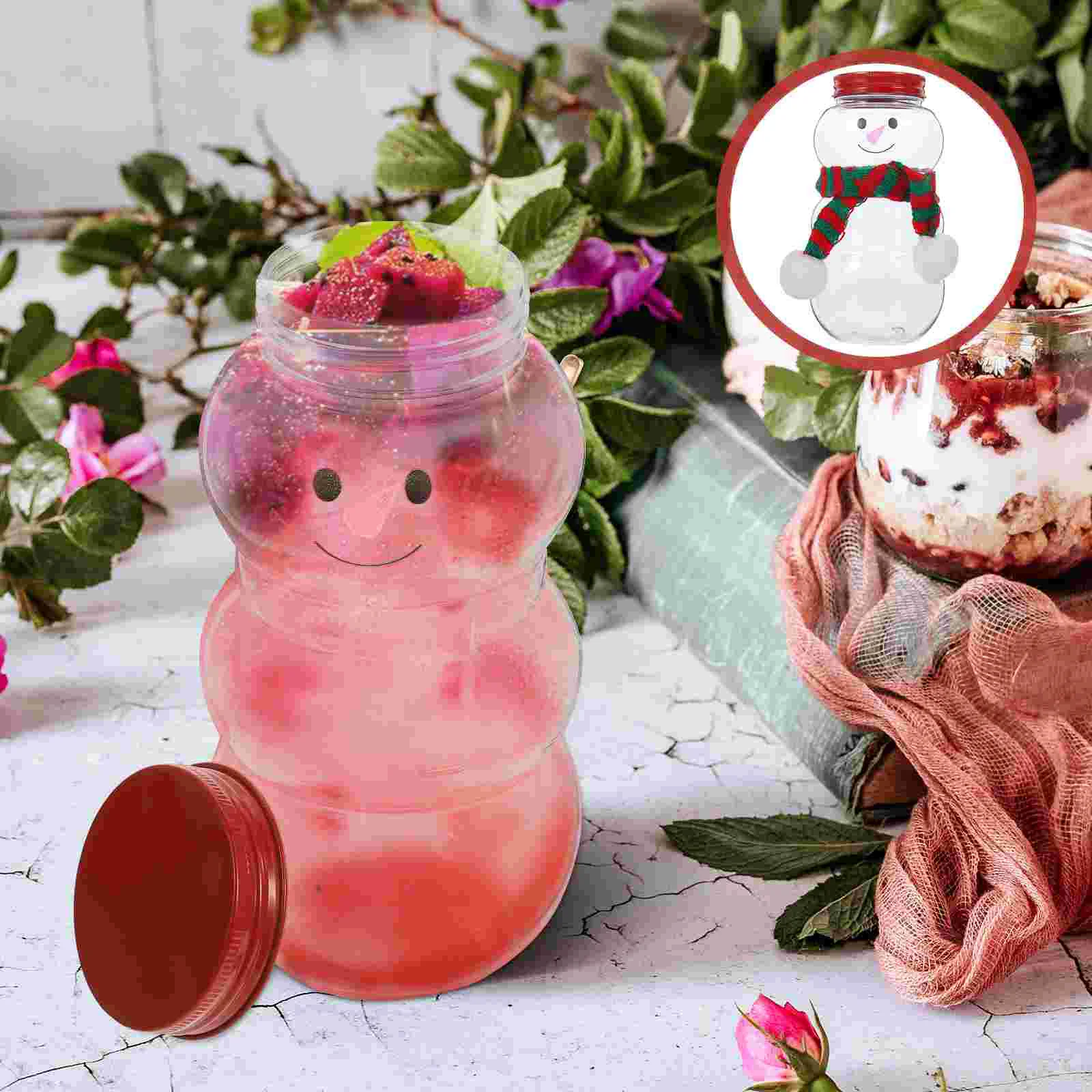 

10 Sets Drink Cup Christmas Cookie Tins Bottles with Caps Water Empty The Pet Snowman Juice Outdoor Party Beverage Gift