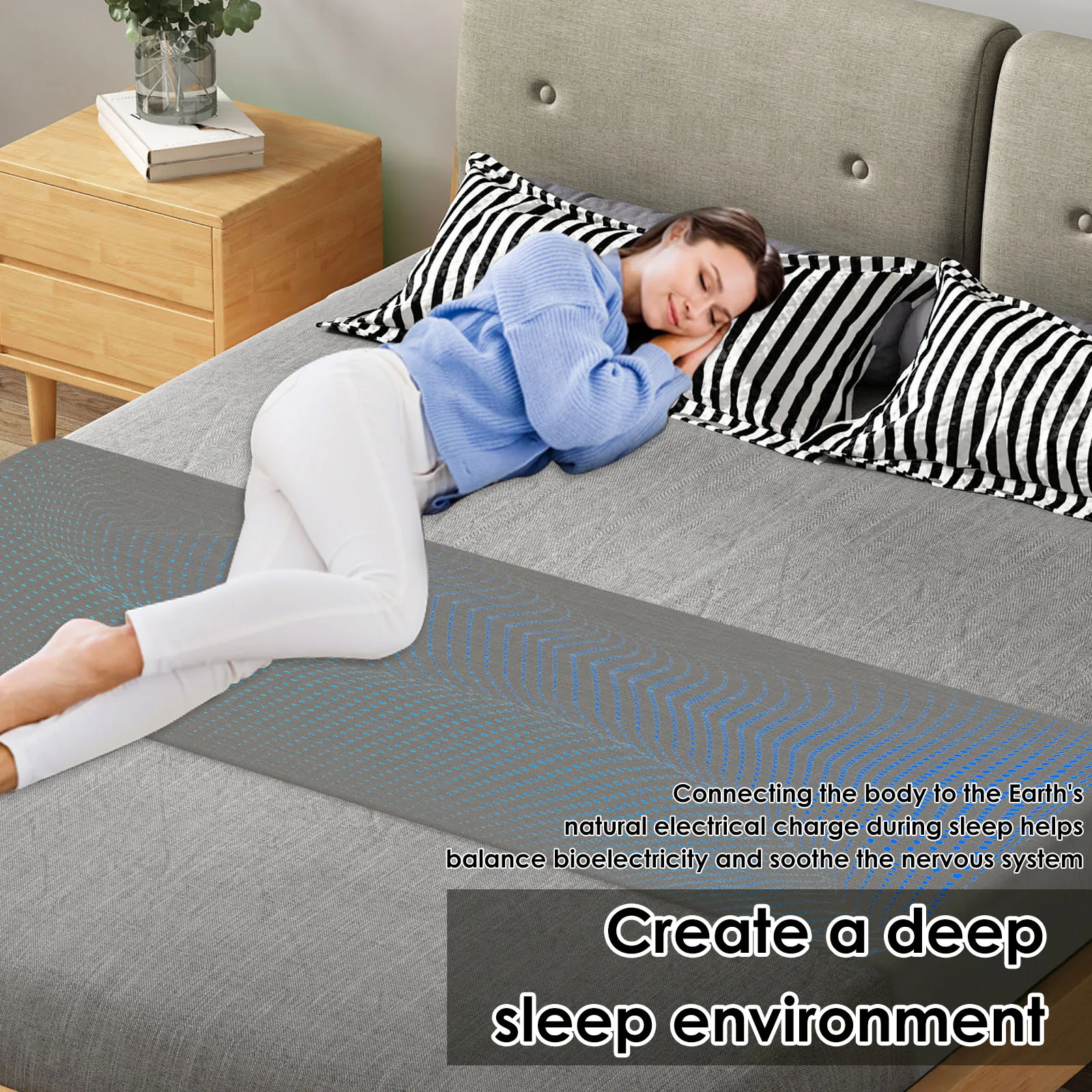ملاءة سرير التأريض حصيرة التأريض مع 10% ألياف فضية وقطن عضوي 90% لنوم أفضل وتقليل التوتر