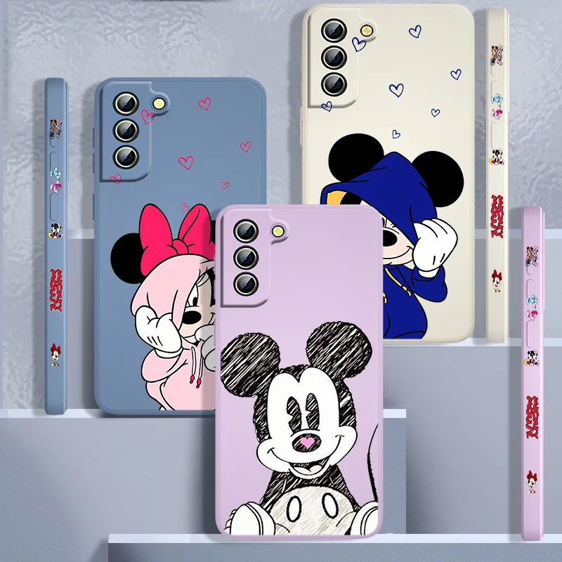 Disney Mickey Mouse For Samsung Galaxy S24 S23 S22 S21 S20 FE S10 Note 20 10 Ultra Lite Plus Liquid Left Rope Phone Case Capa