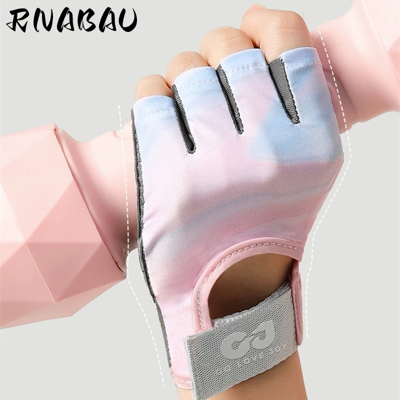 

RNABAU Fitness Cycling Breathable Anti-Slip Half Finger Gloves Yoga Training Gym Cycling Gloves for Women Bicycle Riding Fishing