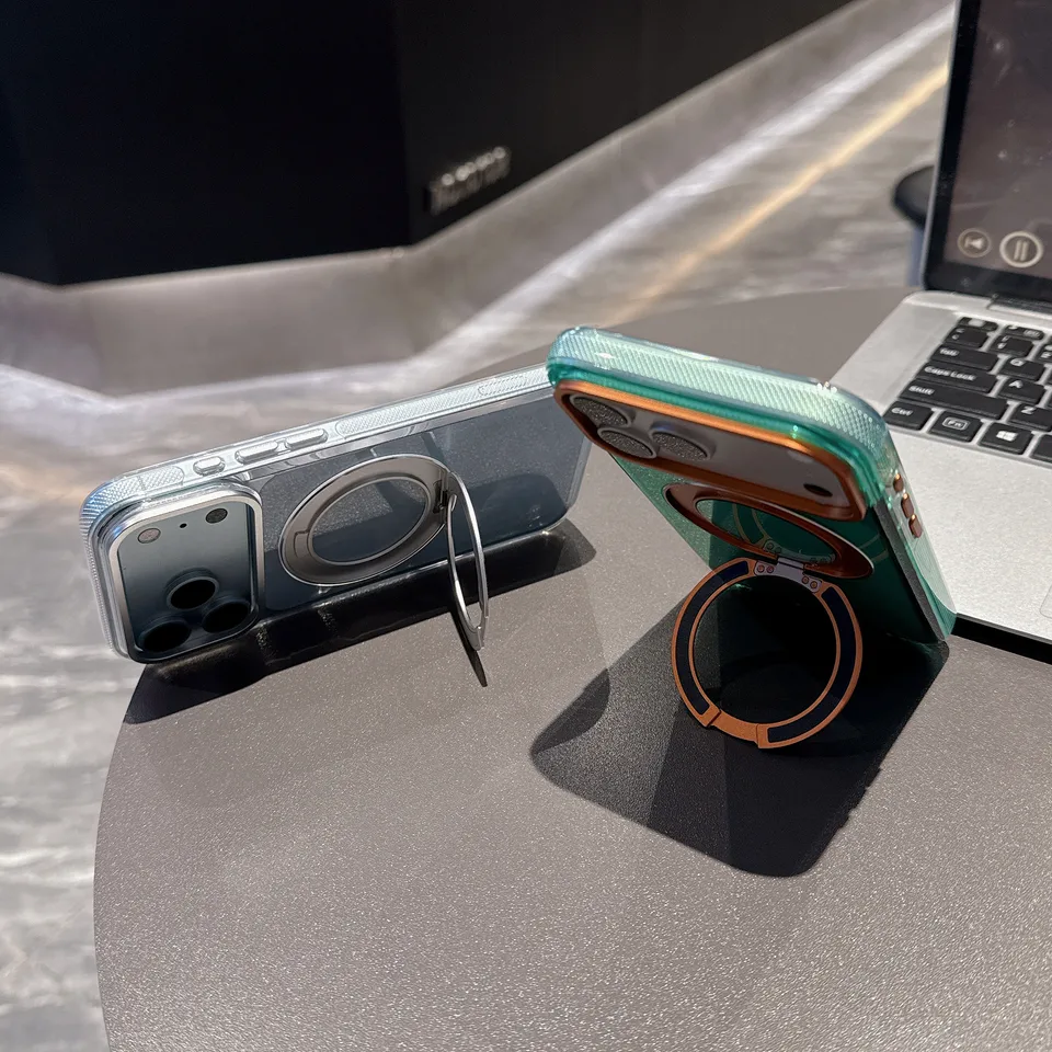 Funda magnética con soporte y colores contrastantes para iPhone 15 16 17 18 Pro Max con MagSafe 4