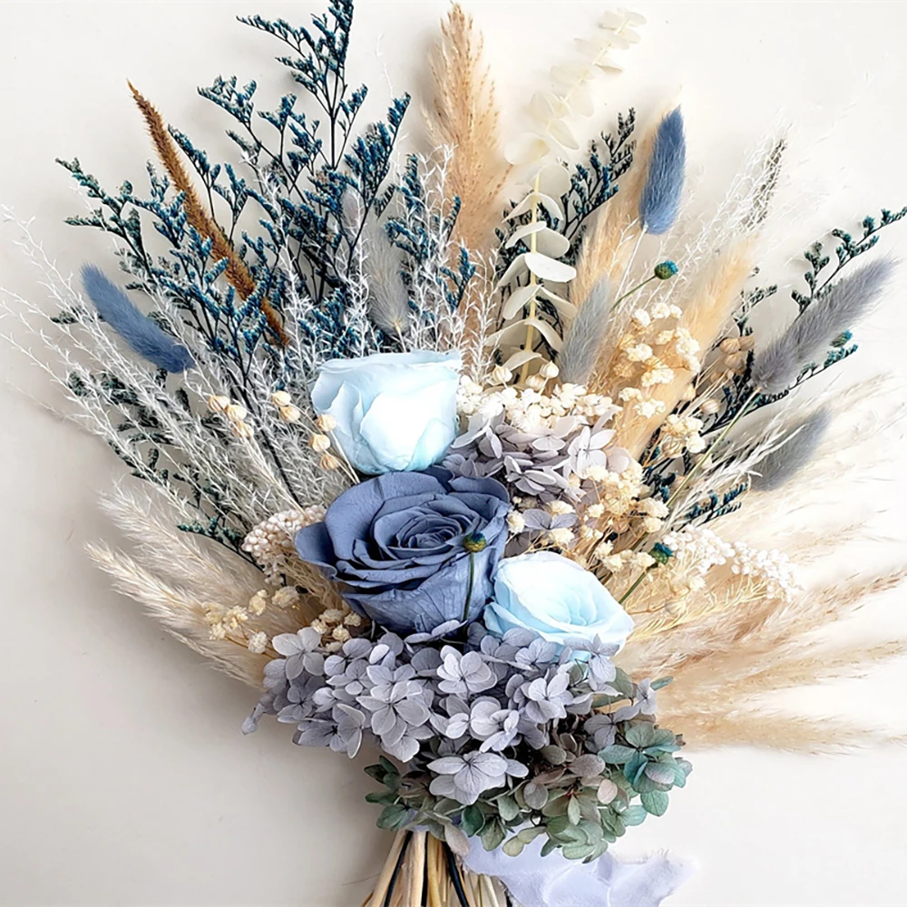 

Dried Flowers Bouquet Party Decor Gift Wedding Bridal Bouquet Artificial Rose Floral Arrangement Christmas Wedding Home Decor