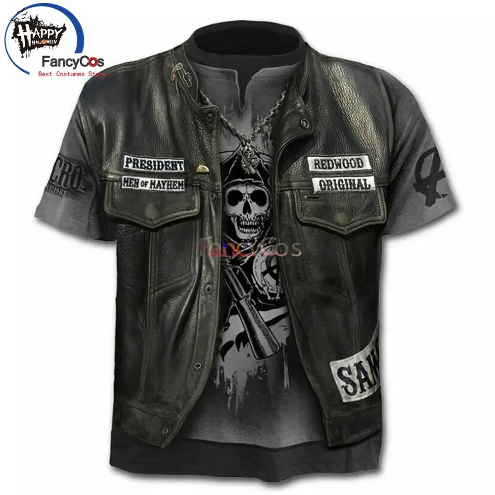 Sons of Anarchy T-Shirt Cosplay Costume Punk Vest 3D Printed Rock Vest Man Summer Movie & TV Motorcycle T Shirt Short Sleeve