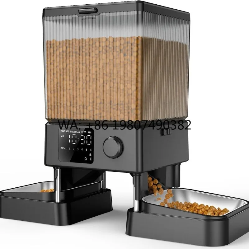 5L Smart Automatic Dog Feeder Double Stainless Steel Bowls Voice Interaction Rechargeable Eco-Friendly Pet Feeder