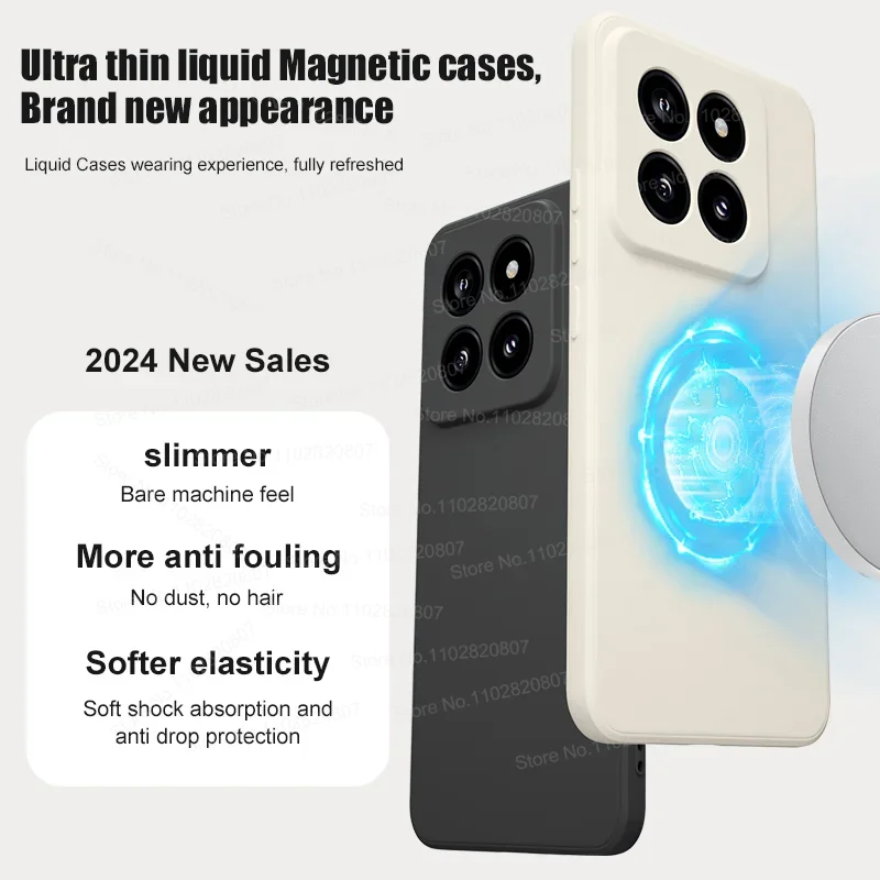 Luxury Liquid silicone For Magsafe Magnetic Case For Xiaomi 14 13 12 13T 12T Ultra Lite POCO F5 F3 X4 Pro Wireless Charge Cover