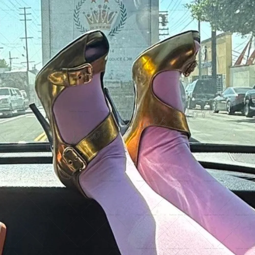 

Gold Buckle Decor Peep Toe Sandals Stilettos High Heels High Heel Shoes for Women Fashion Heels 2025 New Zapatos Para Mujere