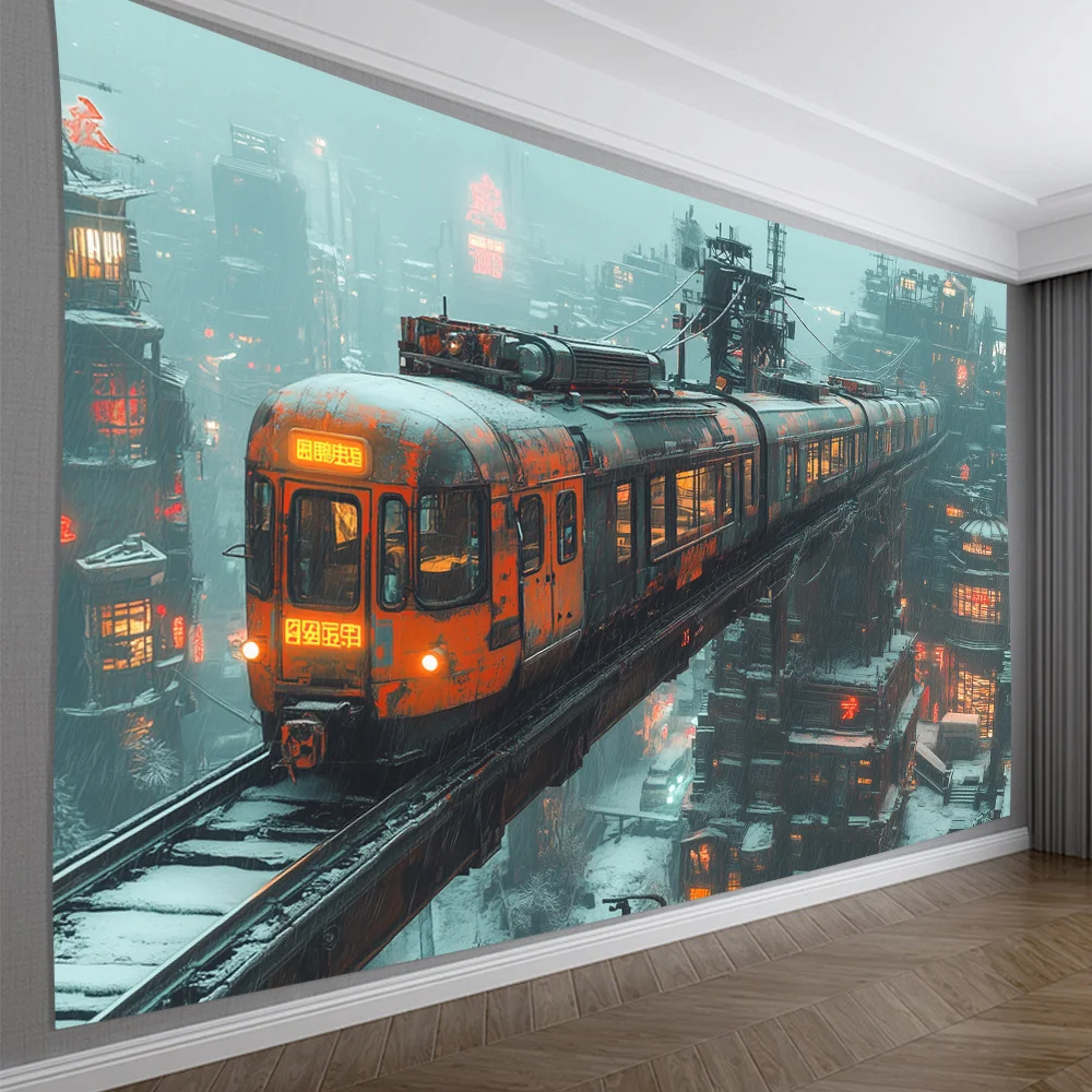 Urban High-Speed Rail Theme Digital printing polyester wall hanging tapestry decorative Living bedrooms Office background gift