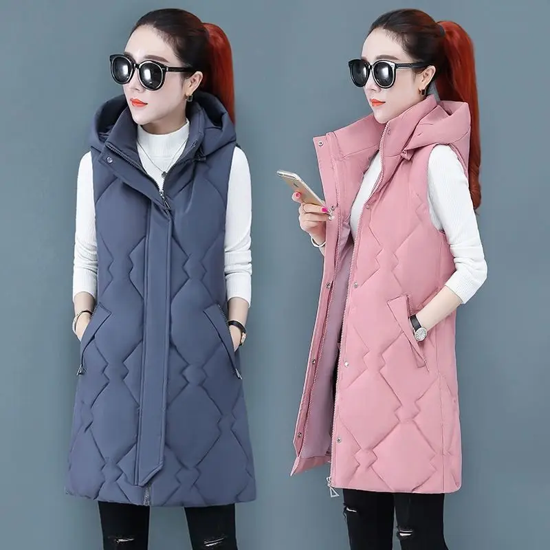 New Korean Fashion Hooded Vest Women Sleeveless Jacket Women Casual Female Warm Woman Waistcoat Outerwear Beautiful Girls Vests