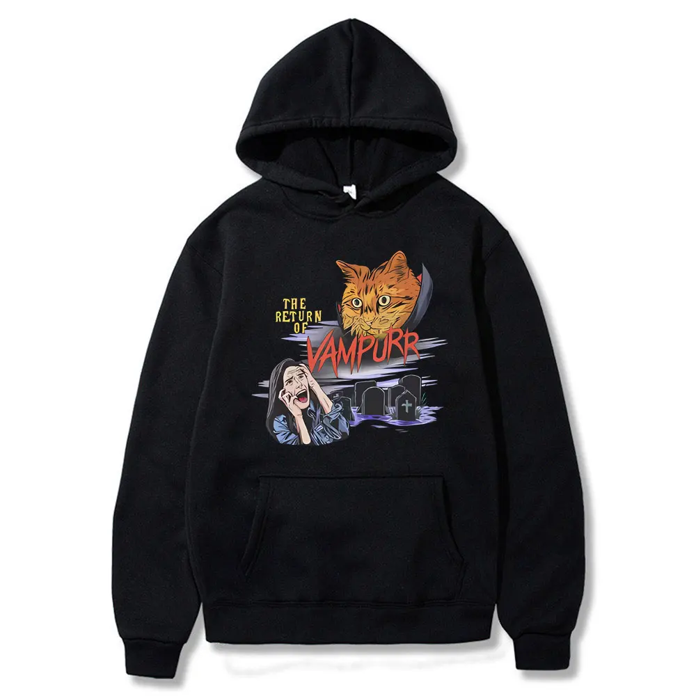 

The Return of Vampurr Cat Graphic Hoodie Male Trend Vintage Horror Halloween Funny Hoodies Men Women Casual Oversized Sweatshirt