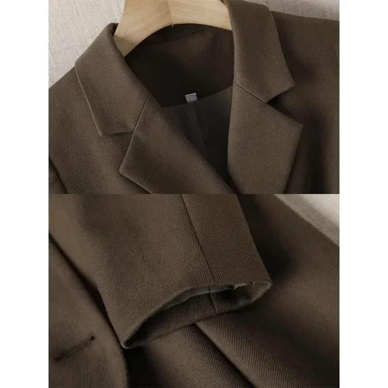 Blazer longo para mulheres, jaqueta formal, casaco para senhoras, café damasco preto, desgaste do trabalho de negócios feminino, alta qualidade, outono e inverno