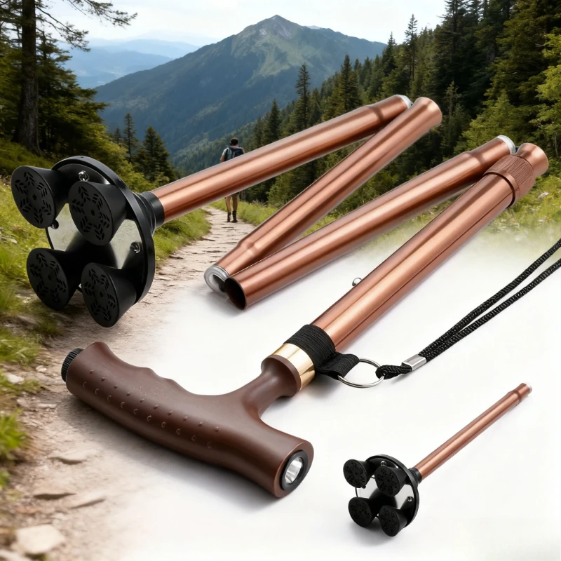 

Регулируемая складная трость, мужские спортивные походные палки, вращающиеся палки для скалолазания со светодиодной подсветкой, нескользящий костыль Portale