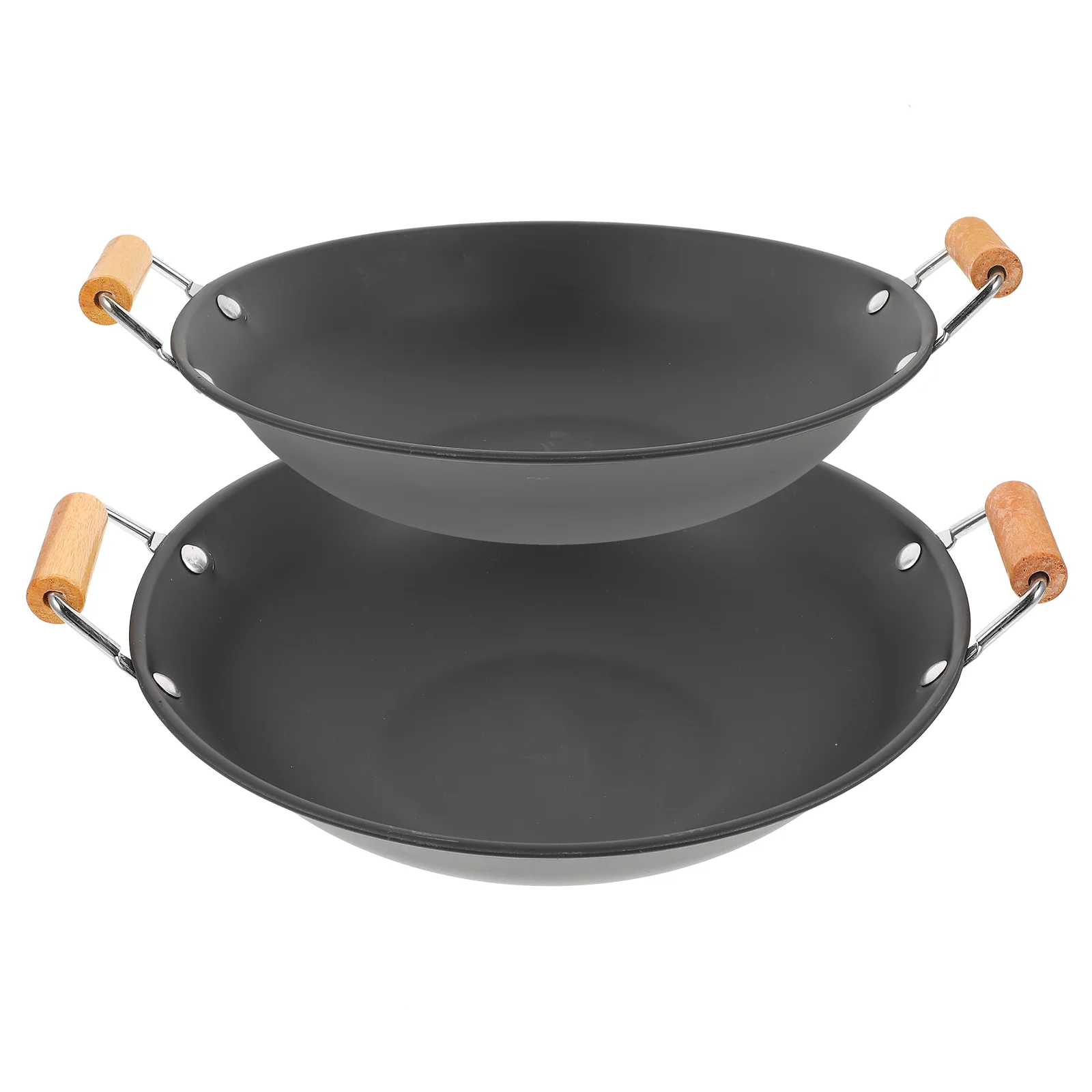 2Pcs Stainless Steel Griddle Saucepan With Lid Frying Pans Nonstick Paella Double Handle Cooking Soup Pot (handle, Random color)