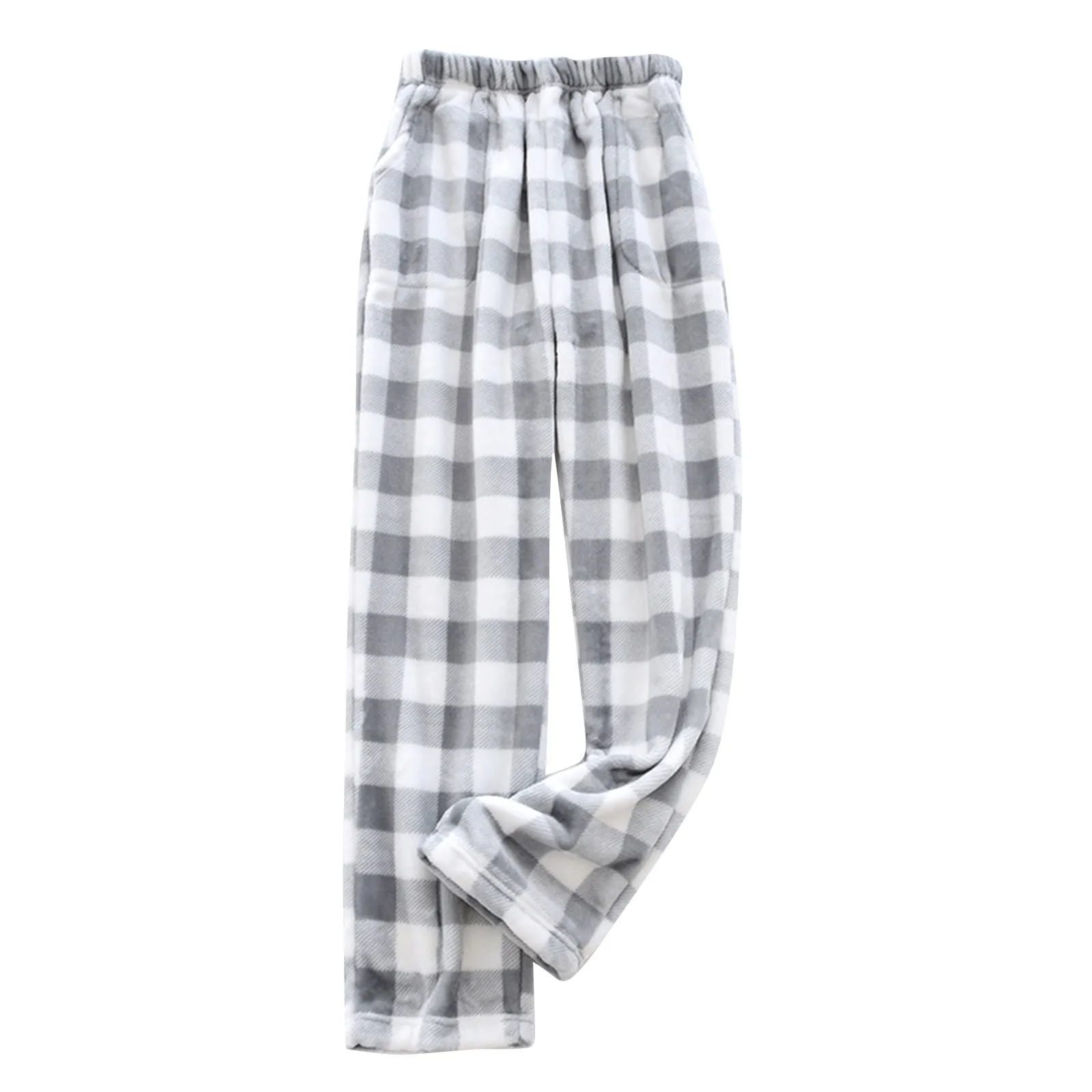 Comfortable Winter Thick Plaid Women\'s Flannel Pajama Pants High Waist Loose Casual Straight Big Size Fleece Warm Home Trousers