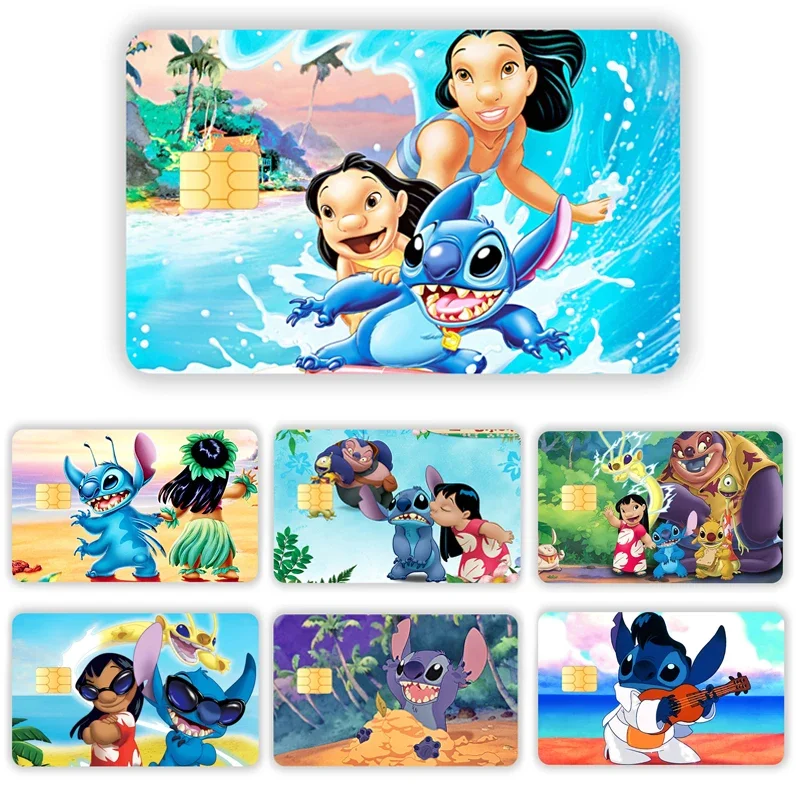 Kawaii Stitch 1Pc Anime New Pvc Skin Sticker Small Chip Cartoon Creidt Debit Cards Waterproof Scratch Resistant Matte Front Tape