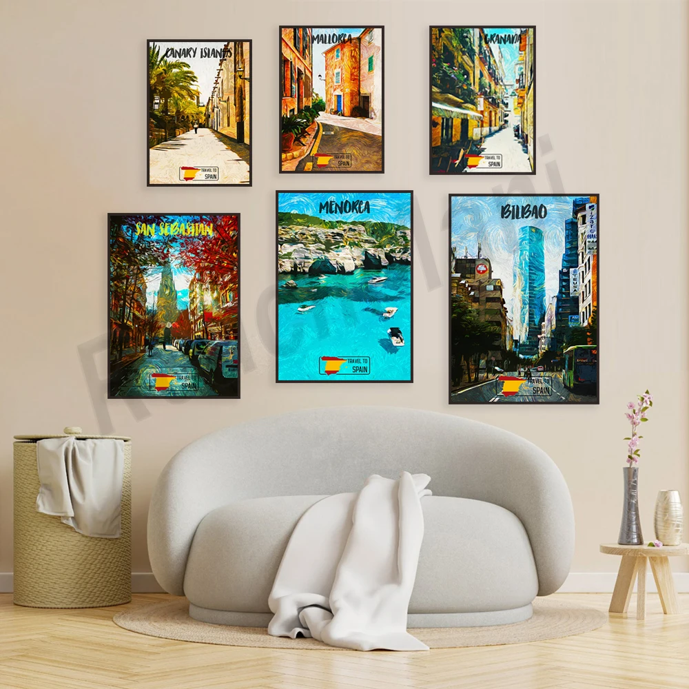 طباعة فن قماش إسبانية للسفر ، إسبانيا ، جزر الكناري ، بيلباو ، سان سيباستيان ، مينولانا ، أنيمي ، إسبانيا ، إسبانيا #2