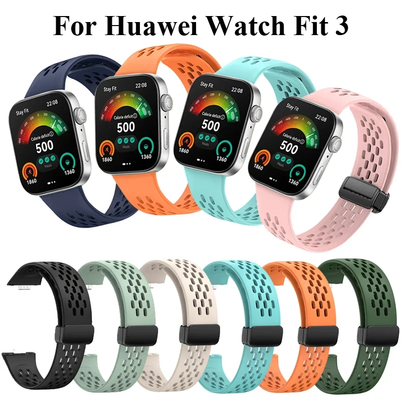 حزام بإبزيم مغناطيسي لساعة Huawei Watch Fit 3 Fit 4 سوار معصم رياضي من السيليكون قابل للتنفس لساعة Huawei Watch Fit 4 Pro Band