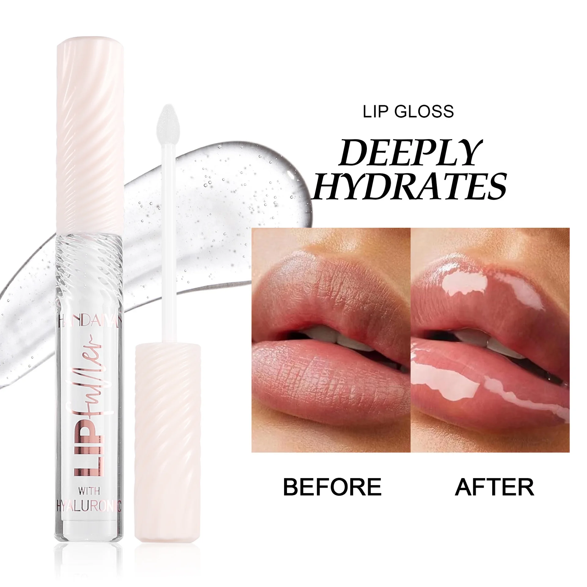 Handaiyan Hyaluronic Lip Gloss Juicy Jelly Glassy Shine Liquid Lipstick Deeply Hydrates Moisturizing Pearlescent Lip Glaze