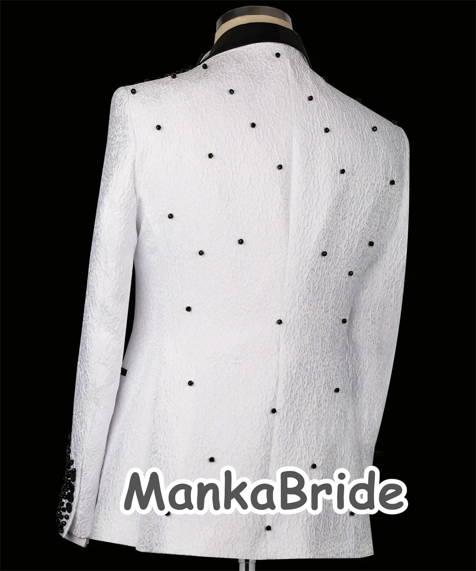 Smoking da sposa di lusso bianco formale sposo uomo abiti 3 pezzi Slim Fit Appliques cristalli su misura vestito da ballo per uomo