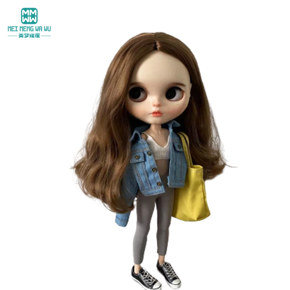 Blyth doll clothes azon OB22 OB24 fashion top sweatshirt denim jacket shark pants shoulder backpack doll accessories