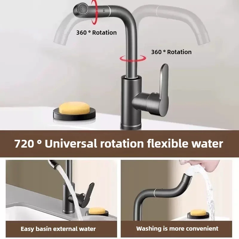 صنبور خلط ساخن وبارد 360 ° صنبور حمام مزدوج الاستخدام بدوران حر مناسب لحوض غسيل ومطبخ كونترتوب #5