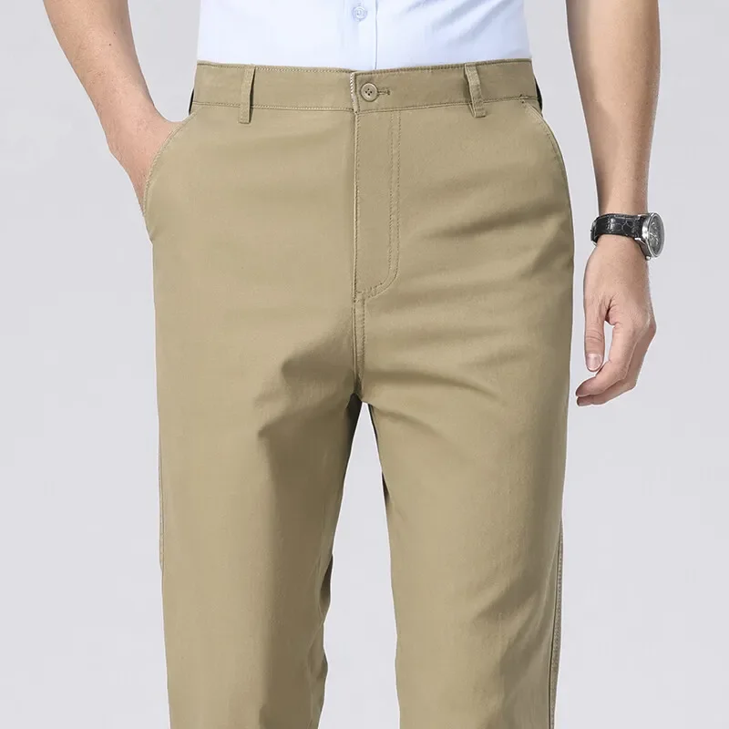 

Mens Cotton Chino Pants Business Dress Pants Spring Summer Autumn Suit Pants Lightweight Comfy Pants with Pockets
