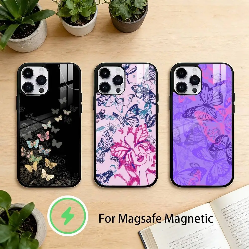 

B-Butterfly Wallpaper Phone Case For iPhone 17,16,15,14,13,12,Plus,Pro,Max For Magnetic Wireless Charge