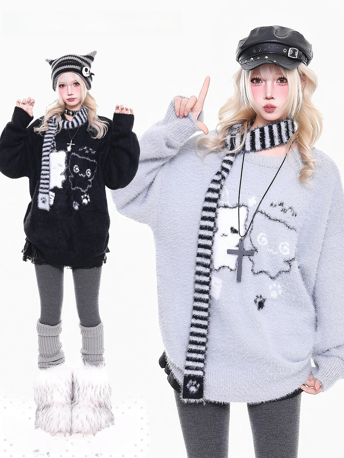 

Осенне-зимний женский повседневный свободный свитер из мягкого вязаного трикотажа с мультяшным принтом, оранжевый, в стиле Y2K Harajuku, с длинными рукавами и круглым вырезом