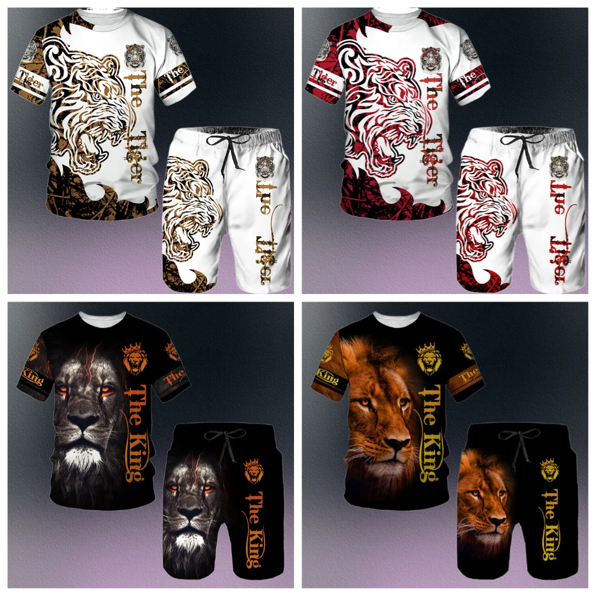 

Lion Tiger Series 3D Printed Men's Casual Set Summer Hot Sale of The Season New Adult Clothing Set Comfortable Breathable Fashio