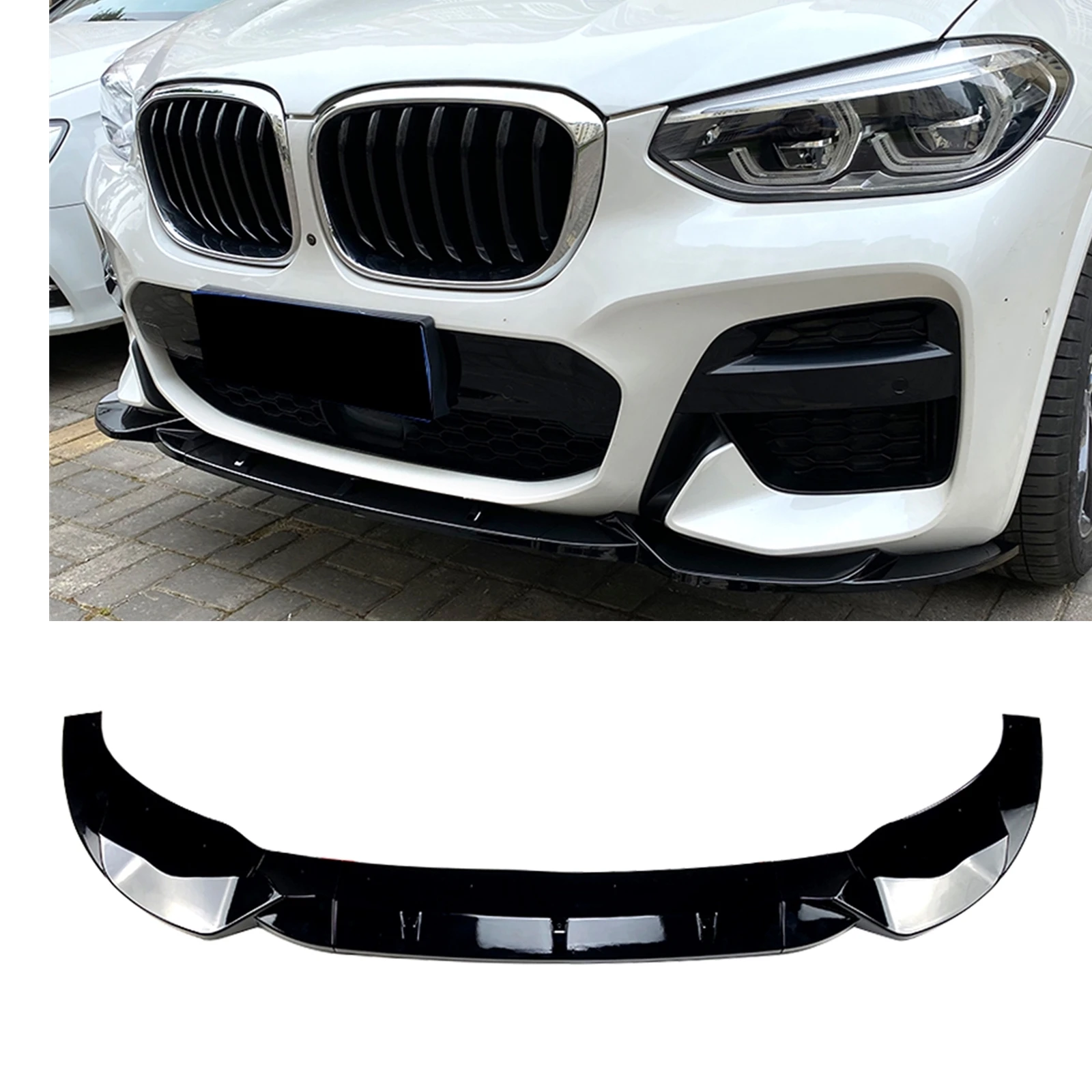 For BMW X3 G01 X4 G02 M Sport 2018 2019 2020 2021 Front Bumper Spoiler Lip Splitter Gloss Black/Carbon Fiber Look Body Protector