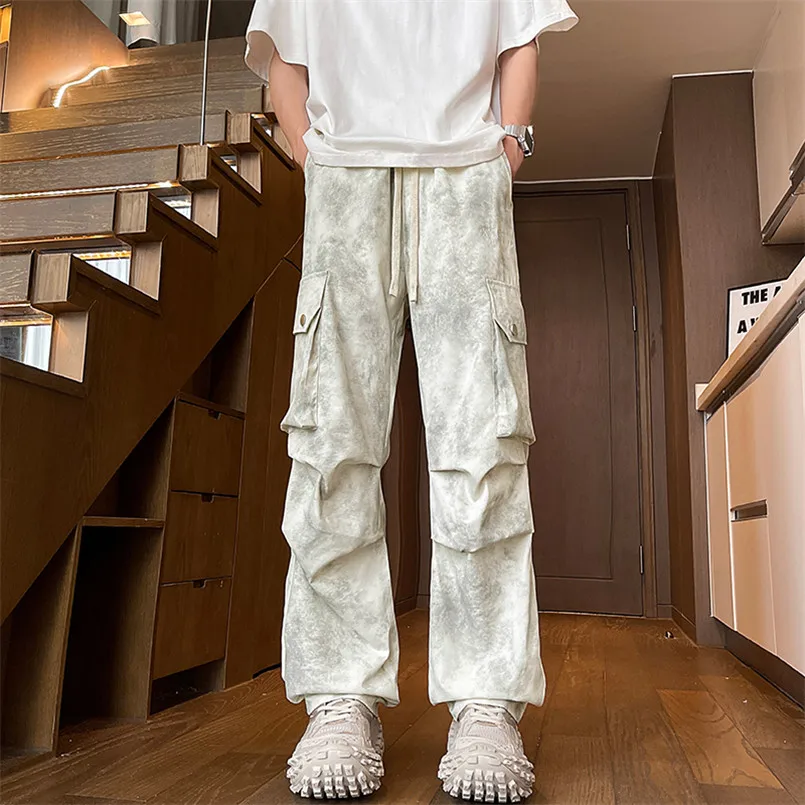 Tie Dyeing Hip Hop Cargo Pants Side Pockets Men'S Harajuku Trousers Fashion High Street Streetwear Large Size Male Casual Pant