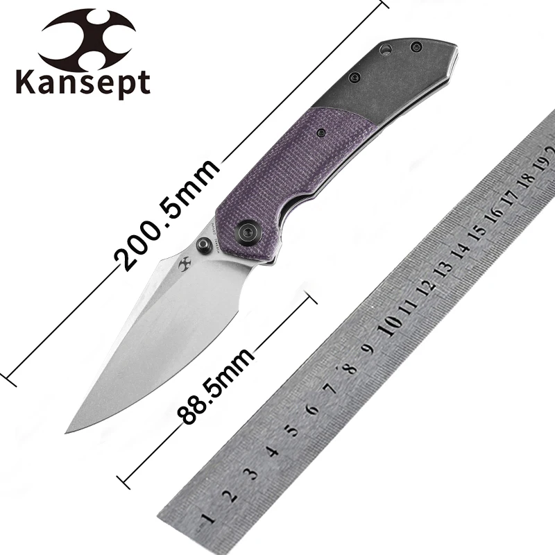 Kansept Fenrir K1034Z1 Stonewashed CPM S35VN&Blackwash Titanium + Purple Micarta Sparrow Knife Designed Folding Knife Camping