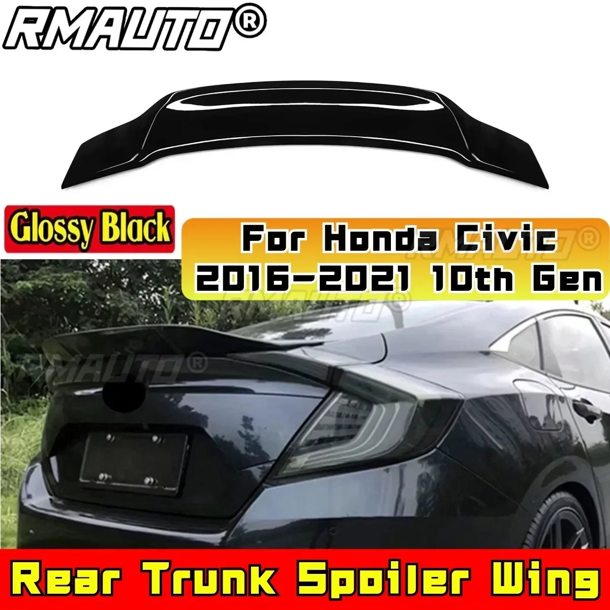 For Honda Civic 2016-2021 10th Gen Rear Trunk Spoiler Wing Rear Roof Wing Rear Trunk Spoiler Body Kit Car Accessories