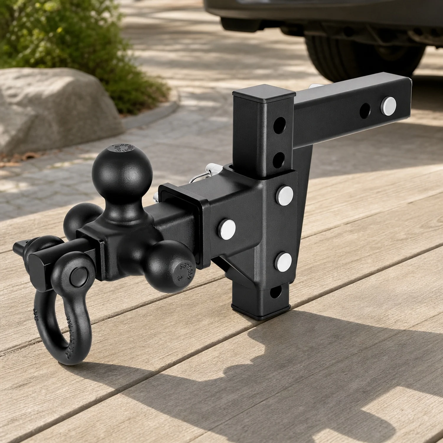 Trailer Hitch Tri Ball Mount with D Shackle, Fit 2 Inch Receiver, 1-7/8 Inch, 2 Inch and 2-5/16 Inch, 10000 lbs GTW, 6 Inch