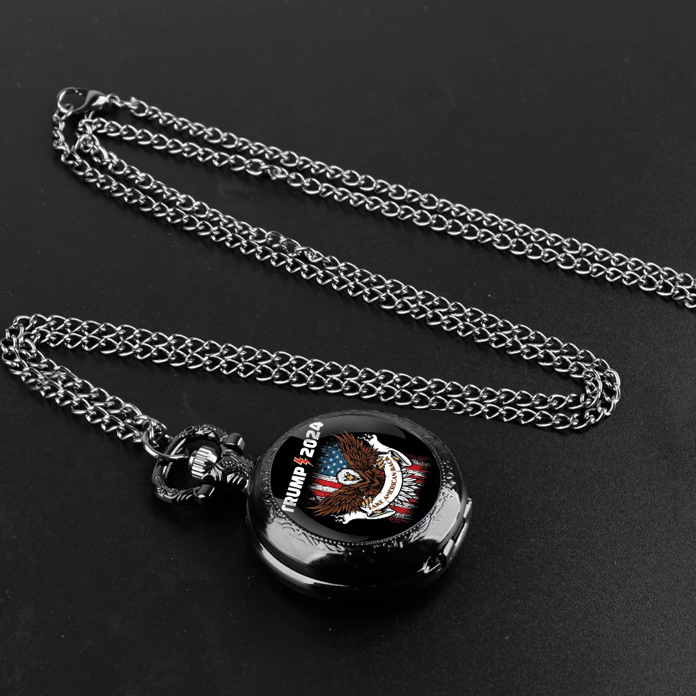 TRUMP 2024 We Won Pocket Watch - Quartz Movement, Round Dial, Unique Bronze Necklace Souvenir Gift