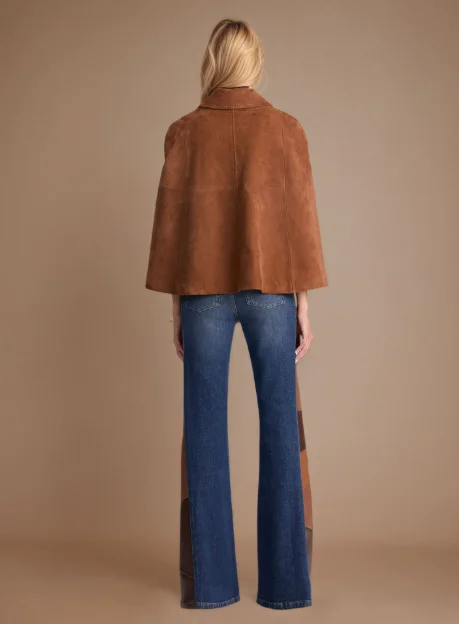 

Retro Loose Double Row Metal Buckle Decoration Design, Lapel Brown Suede Cloak Jacket, Autumn Women's Temperament Jacket