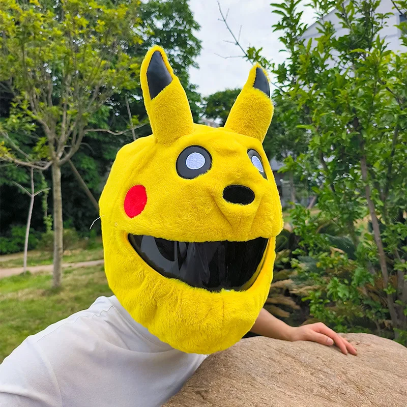 

Pokemon Pikachu Stitch Helmet Cover Suitable For Motorbike Full Face Helmet Modular Helmet Plush Protective Cover Decoration