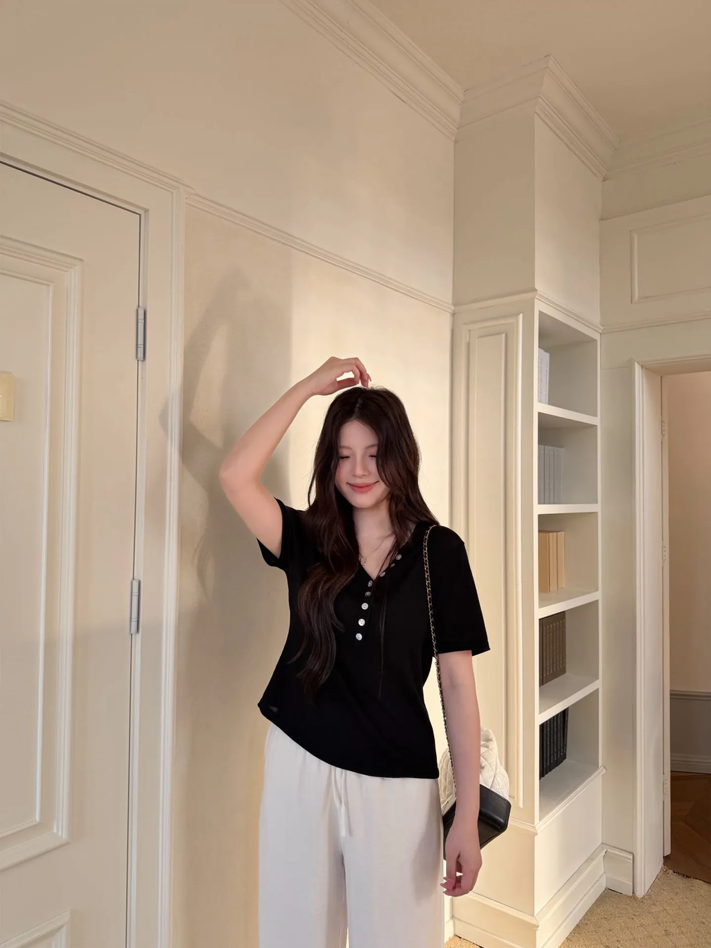 LIEDU Korean Fashion Casual Plus Size Slim Fit T Shirt Women V Neck Button Decor Short Sleeve 100% Lyocell Soft Knit Daily Outfi