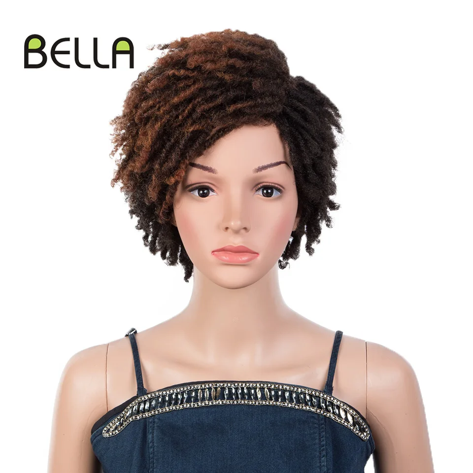 Bella Afro Kinky Curly Wig Synthetic Short Wig 10 inch Dreadlock Curly Hair Ombre Red Blonde Orange Cosplay Wigs for Black Women