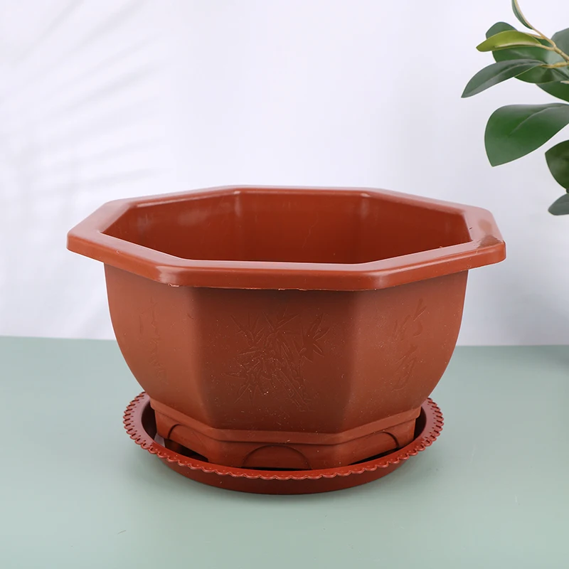 أصيص زهور بلاستيكي سداسي الشكل مع صينية ، نبات أخضر خاص بونساي ، ديكور حديقة داخلي كلاسيكي ، ليس من السهل تشويهه ، 1