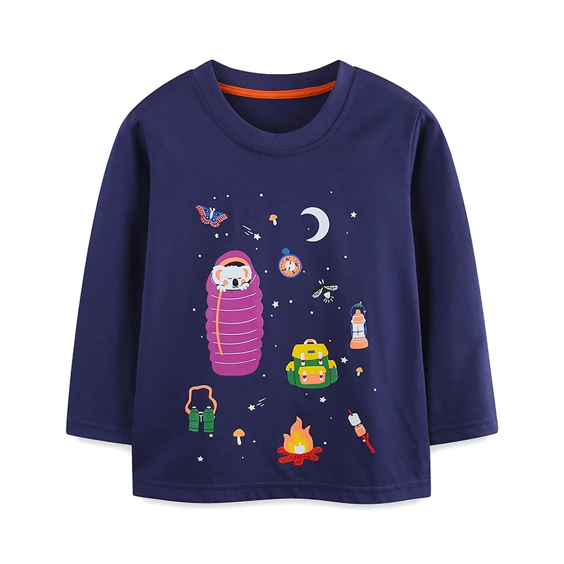 Little Maven 2024 Autumn Halloween Luminous Camping Long Sleeves T-shirt Cotton Child Tops Boys Kids Clothes Children\'s Clothing