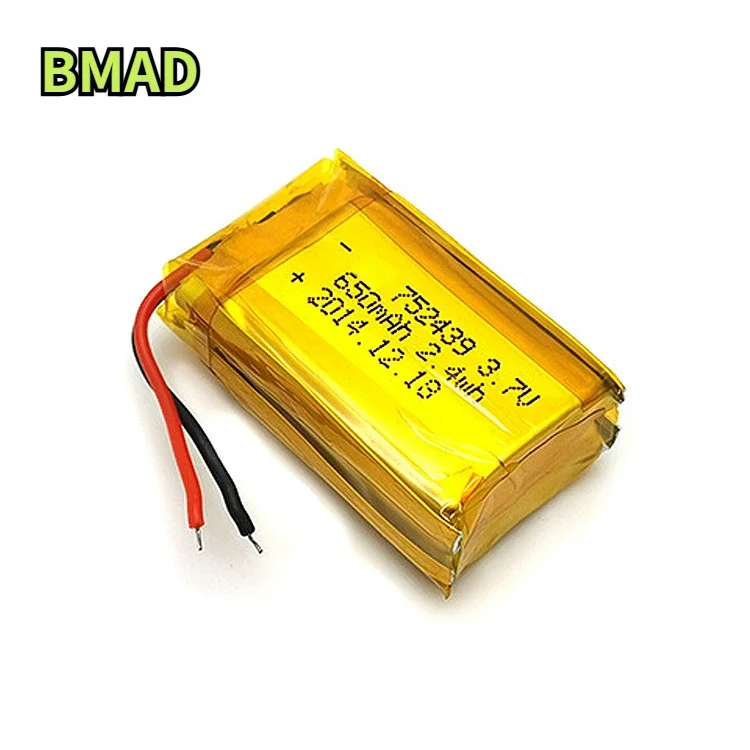 752439 3.7v 650mah High Magnification Polymer Lithium Battery Suitable For Massagers Smart Home Appliances Electric Toys