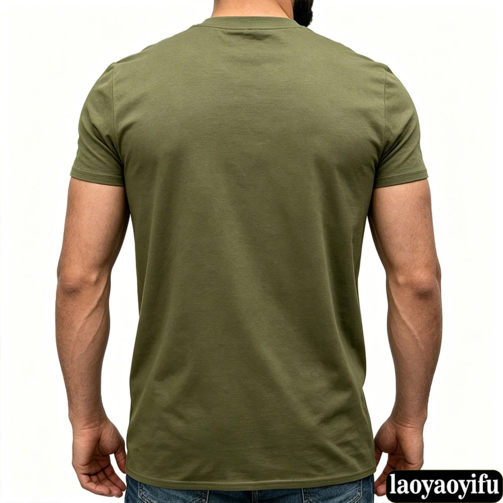 Plush Doll Neutral Face Pou Cartoon Graphic T Shirt Unisex Summer Cotton  Short Sleeve Olive Green Tee