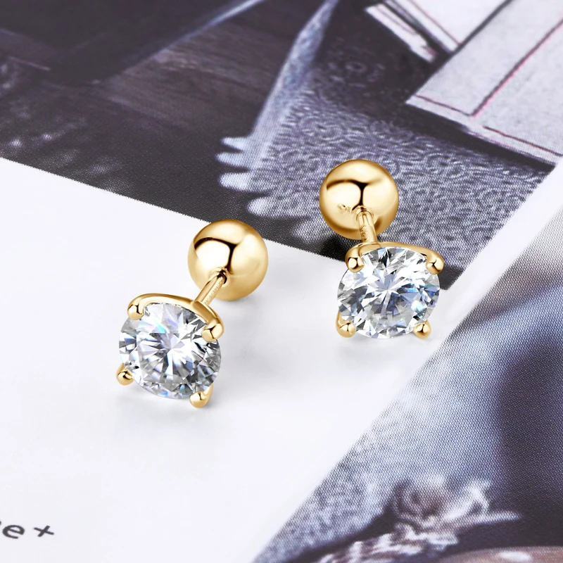Lnngy 6.5mm 1CT Moissanite Diamond Earring Pendientes 925 Sterling Silver Piercing Stud Earrings For Women Pierced  Jewelry