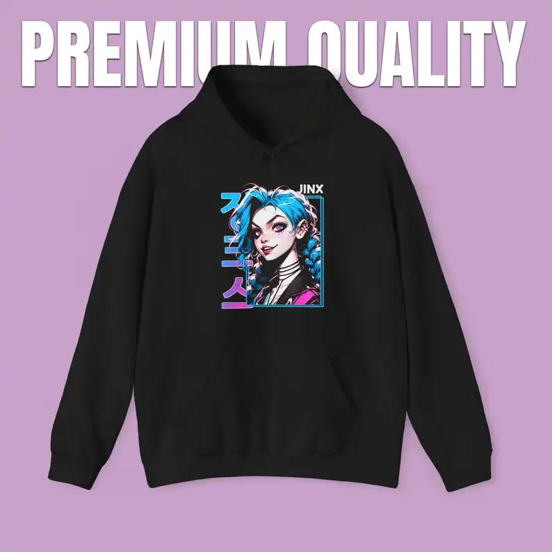 Jinx Arcane Powder Hoodie Heavy Blend Sweatshirt, Japanese Aeshtetic Urban Style Fan Apparel